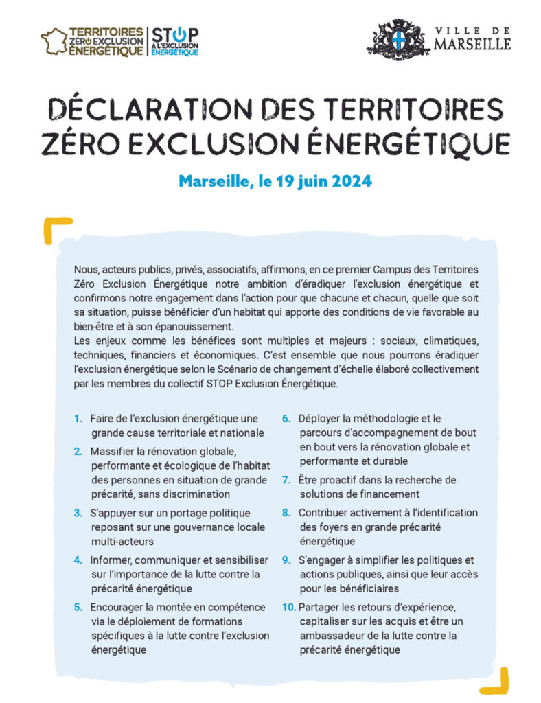 DÉCLARATION DES TERRITOIRES ZÉRO EXCLUSION ÉNERGÉTIQUE